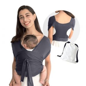 Liemuao Bandeau Peau à Peau pour Nouveau-Nés, Porte Bebe Naissance Coton Respirant, Écharpe de Portage Bébé Facile à Enfiler, Ergonomique et Légère pour Enfants Pesant Entre 3 et 15 kg (Gris) (Liemuao, neuf)