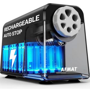 AFMAT Taille-crayon électrique 6 trous avec récipient, arrêt automatique et stockage de crayons - Taille-crayon électrique rechargeable pour 6 à 11 mm N° 2/grand/crayons de couleur, 10 000 tailles (AFMAT Direct EU, neuf)