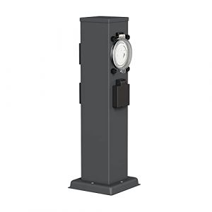 ledscom.de Colonne de Prises de Courant de Jardin Polly pour l'extérieur, IP44, minuterie/commutateur horaire, 3 Fois, Acier Inoxydable, Anthracite, carré, 38 cm, Prise de Courant de Jardin, Prise (LEDs Com GmbH, neuf)