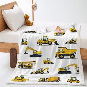 Highdi Couverture Polaire Hiver, Voiture Imprimer Plaid Douillet, Couverture de Canapé Réversible, Couvre-Lit en Peluche, Couverture Moelleuse pour Adultes et Enfants (Excavatrice,150x200cm) (Highdi, neuf)
