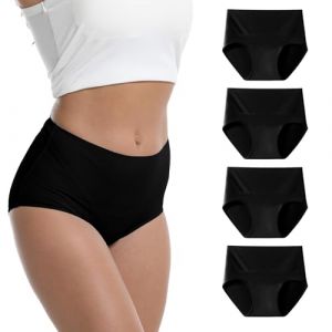 WEASIC lot Culotte Femme Coton Taille Haute Slip Femme Coton Culottes Culotte Invisible Taille Haute Culottes Slip Invisible sans Couture Grande Taille Microfibre Sport (4Pack - Noir, M) (WEASIC-FR, neuf)