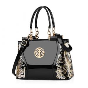 NICOLE & DORIS Sac &agrave; Main Femme Sacs Port&eacute;s Main Tendance Sacs Bandouli&egrave;re en Cuir Verni Shopper Grande capacit&eacute; Cabas Sac Cartable &eacute;l&eacute;gant Noir (GUGGIARI S.R.L, neuf)