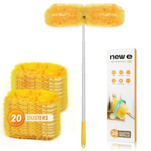 NEWE Duster Attrape pour Swiffer, Plumeau Poussiere avec 1 Aluminium Manche Telescopique et 20 Recharges Plumeau Attrape, Kit de D&eacute;poussi&eacute;rage &agrave; 360 Degr&eacute;s des Meubles d'&eacute;tag&egrave;re de Stores (NEW E, neuf)
