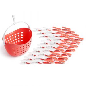 culiclean Pince a Linge Soft Clips – Panier Epingle a Linge – Fabriqué en France – Corail-Blanc avec Panier Corail – Lot de 40 Pinces + 1 Panier (ISC Brands, neuf)