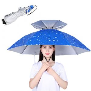 Chapeau Parapluie De Tete Parapluie Main Libre Pliable Double Couche Parapluie Parasol Chapeau Homme Femme Anti-Uv Parasol Avec Bande Élastique Pour Pêche Randonnée Plage Pédestre (Grasslandy, neuf)