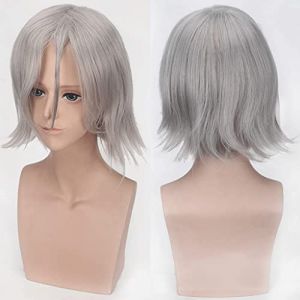 REYHS Perruque de cosplay Renji Yomo pour Tokyo Ghoul, perruque courte grise, costume d'Halloween, pour Halloween, fête costumée, spectacle d'anime, événement cosplay, concerts, perruque quotidienne (good stuff A, neuf)
