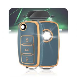LELNOOS Coque Cl&eacute; Voiture, Silicone &Eacute;tui Cle Etui Clef Protecteur Cache Cles pour VW Volkswagen Golf 4 5 6 Polo Up Caddy T5 T6 Tiguan Beetle Passat Scirocco Seat Ibiza Leon Skoda Fabia, 3 Boutons (LELNOOS, neuf)