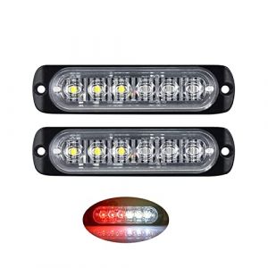 PICAA 2X stroboscopique à 6 LED pour voiture -Barre lumineuse pour véhicule de 12 V à 24 V - Balise clignotante de sécurité pour voiture, véhicule utilitaire, bateau, remorque, caravane (blanc+rouge) (BEISHUO-UK, neuf)