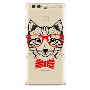 NOVAGO Compatible avec Huawei P9 - Coque Souples et r&eacute;sistantes Anti Choc avec Impression de qualit&eacute;-Chat N&oelig;ud Rouge (NOVAGO-Vendeur PRO fran&ccedil;ais, neuf)