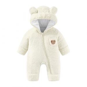 JiAmy Combinaison Bebe Garcon Fille Hiver Polaire Combipilote Pilote B&eacute;b&eacute; Manteau &agrave; Capuche, Manches Longues Ours Combinaison de Neige Blanc 3-6 Mois (JiAmy-EU, neuf)