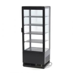 G&eacute;n&eacute;rique Mini Vitrine R&eacute;frig&eacute;r&eacute;e 98L &ndash; 4 Faces Vitr&eacute;es &ndash; Froid Ventil&eacute; &ndash; Temp&eacute;rature 0/+12&deg;C &ndash; &Eacute;clairage LED &ndash; Disponible en Noir ou Blanc &ndash; Id&eacute;ale pour Boissons, P&acirc;tisseries et Snacks (Noir) (PESAGE-MB, neuf)