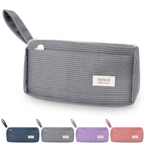 TAIHOBO Trousse Scolaire Grise, Trousse Ecole College Primaire avec 2 Compartiments, pour Enfant Coll&egrave;ge ou Lyc&eacute;e, Trousses de Maquillage de Toilette en Velours C&ocirc;tel&eacute; et Toile, pour &Eacute;cole et Bureau (TaiHongBo, neuf)