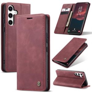 Samokor Coque pour Samsung Galaxy S25 FE 5G Housse Cuir Premium Etui Rabat Pochette Portefeuille Fentes Cartes Magn&eacute;tique,&Eacute;tui Protection pour Samsung Galaxy S25 FE 5G,Vin Rouge (Haoxin20, neuf)