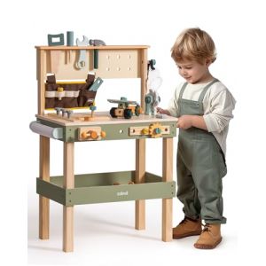 ROBUD &Eacute;tabli en bois pour enfants, banc &agrave; outils, avec ceinture &agrave; outils, lunettes de protection, papier &agrave; dessin pour la construction de jeux de r&ocirc;le, jouet pour gar&ccedil;ons et filles &agrave; partir de 3, 5, 6 (Child's Growth Companion, neuf)