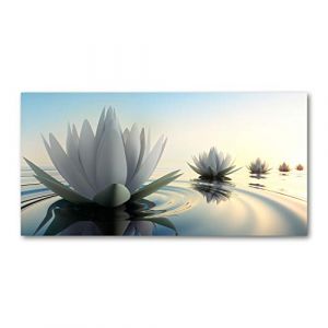 Tulup Crédence de cuisine 120x60cm Dosseret en verre Fond de hotte Verre de sécurité trempé Splashback Guard - Fleurs et plantes - Blanc - Fleur De Lotus (Tulup, neuf)