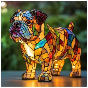 Veilleuse de Table en r&eacute;sine teint&eacute;e repr&eacute;sentant Un Bouledogue fran&ccedil;ais, id&eacute;ale pour Les Amoureux des Chiens(#B) (FQSM, neuf)