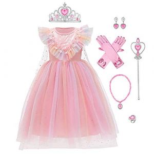 IBTOM CASTLE D?guisements Princesse Elsa Anna Robe ? Manches Courtes Enfant Fille Cosplay Glace Reine des Neige Costume et Accessoires pour C?r?monie Soir?e Anniversaire Mariage ?ge Rose-01 3-4 ans (IBTOMCASTLE, neuf)