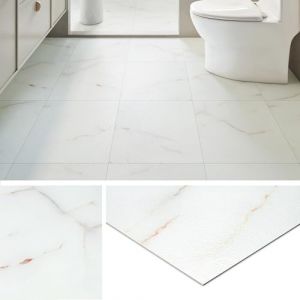 Livelynine Dalles PVC Adhesives Sol Marbre Blanc Rose 30x30 Lino Sol Adhesif Salle de Bain 16-Dalles Revetement de Sols Adhesif pour Cuisine Parquet Adh&eacute;sif Sols PVC Chambre Toilette (Livelynine Euro, neuf)