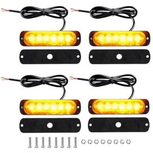 4 Pièces Feu de Pénétration Stroboscopique ambre LED 12V/24V, Feux d‘Avertissement Freinage Stroboscopique avec 6 LEDs, Barre Lumineuse Led Étanche IP65 pour Offroad Véhicule/Voitureutilitaire/Bateau (YangZhengYa, neuf)