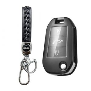 MEDZUK Coque de Clé Compatible avec Opel Grandland X 2017-2024 2025 Coque de Protection pour clé de Voiture TPU, Accessoire Étui pour Clés avec Porte-clés (Noir) (MEDZUK-EU, neuf)