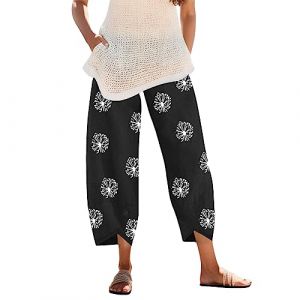 Pantalon Lin Femme Été Décontracté, Pant Taille Elastique Pantalon avec Poche, Pantalon Mode Coton Chanvre Confortable Jogging Plage Rétro, Pantalon Léger Casual Elegant, Femme Pantalon Été Coton Lin (Zhiyao(Exclusif à 50%-80% réduction), neuf)