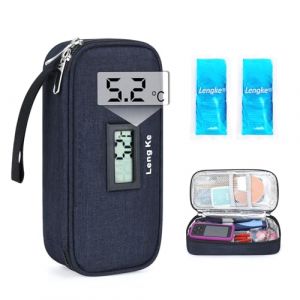 YOUSHARES Trousse Isotherme Insuline - Sac Isotherme Medicament Voyage pour Diabetique Affichage de la Température, Pochette Isotherme Insuline Injection avec Poche Glacière, Bleu Marine (Heartorigin-FR Direct, neuf)