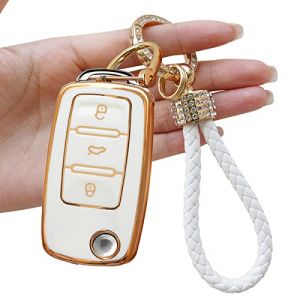 Yumzeco Coque en Silicone pour Cl&eacute; Voiture,3 Bouton Protection TPU Souple pour Cl&eacute; Compatible avec VW Volkswagen Jetta Passat Golf Tiguan,&Eacute;tui Housse pour Keyless T&eacute;l&eacute;commande-Blanc (Yumzeco Yumzeco, neuf)
