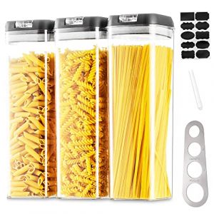 Hanobe Boite Rangement Cuisine Bocaux Alimentaire 3Pcs Bocaux Rangement de P&acirc;tes Spaghetti Cereales Boite Hermetique Plastique Alimentaire &agrave; Empilable avec Noir Couvercles Verrouillage Facile (Hanobe-FR, neuf)