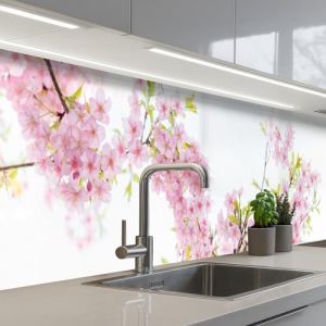 KitchenYeah&copy; Credence Cuisine Sur Mesure 80x500 cm Plaque Adhesive Murale Panneau Decoratif Interieur Peel And Stick Mural Protection Mur Fleur De Cerisier - Rose - Fleurs - Sakura - Nature (KitchenYeah, neuf)