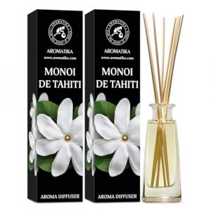 Diffuseur Arôme Monoï de Tahiti 2x100ml - Diffuseur à Roseau - Parfum Ambiance - Désodorisant - Diffuseur Parfumé Monoï de Tahiti Odeur de Tiare (AROMATIKA trust the power of nature, neuf)
