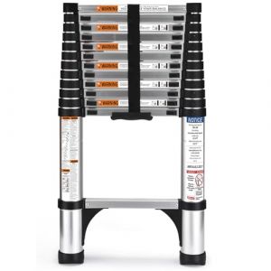 HBTower 3.8M/12.5FT Echelle telescopique, Escamotable en Aluminium,Echelle plianteConvient aux Camping-Cars, greniers, ext&eacute;rieurs et int&eacute;rieurs, Charge Max 150 kg,Argent&eacute; (KANGQIAN-EU, neuf)