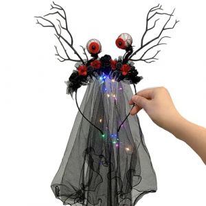 Watreketal Serre Tete,Bandeau lumineux pour mariée d'Halloween, couvre-chef de fête de cosplay de mariée fantôme brillante, cerceau pour cheveux, déguisement d'Halloween (Xuanlang Trading, neuf)