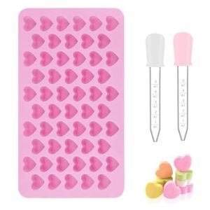 Moule en Silicone en Forme de Cœur+2 Liquide Droppers, Moule à Chocolat Réutilisables avec 55 Cavité Mini Moule en Silicone Antiadhésif avec Compte-Gouttes pour Chocolat Bonbon Gâteau Saint-Valentin (SENXING UOH LTD, neuf)