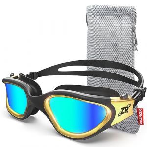 ZIONOR Lunettes de natation polaris&eacute;es pour homme et femme, G1 Lunettes de natation avec miroir/lentille fum&eacute;e, protection UV, anti-brouillard, sangle r&eacute;glable (G1-MAX-BlackGold-Gold) (YKY CORP, neuf)