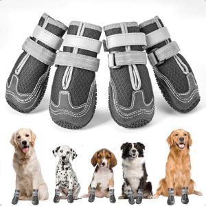 OHCOZZY Chaussure Chien avec Maille Respirante, Antidérapantes Bottines Chien avec Sangles Réfléchissantes, Semelles en Résistant à l'usure pour Petits, Moyens et Grands Chiens 4 Pièces(S, Noir) (OHCOZZY, neuf)