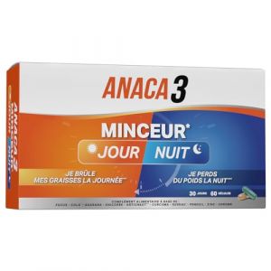 ANACA 3 - Jour/Nuit - Complément Alimentaire - Favorise Amincissement(1) & Perte de poids(3) - Artichaut, Curcumine, Cola, Fucus, Guarana, Chrome - Programme 30 Jours - Fabriqué En France - 60 Gélules (BJ Distrib France, neuf)