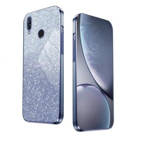 WBWONE Glitter Coque pour Huawei P Smart 2019 / Honor 10 Lite, Bordure Électroplaquée, Housse Protection Flexible, Antichoc Étui Souple avec Autocollants Paillettes - Bleu (Welldan, neuf)