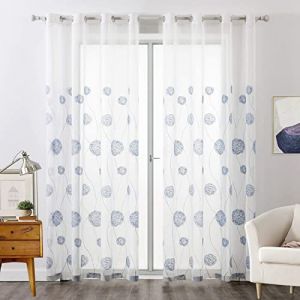 MIULEE Rideau Voilage Blanc-Rideaux Salon Moderne avec Bleu Motif Broderie, Tulle Rideau Transparent à Oeillets, Décoration Interieur Voilage Fenetre Chambre, Lot de 2 Rideaux Voile, 2X140x245cm (MIULEE HOME, neuf)