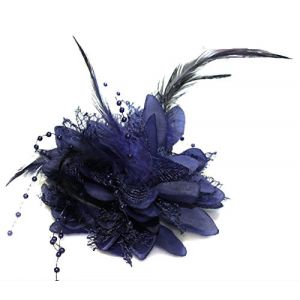 Pince à cheveux Bibi avec perles et plumes Bleu marine (Caprilite, neuf)