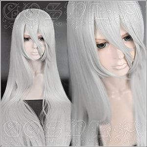 LINLINCD Perruque de cosplay Anime NieR Automata Yorha type A No.2 A2 - Perruque de cheveux synthétiques longs résistants à la chaleur - Argentée et blanche - Avec bonnet de perruque (qiu lai shan mao hang, neuf)
