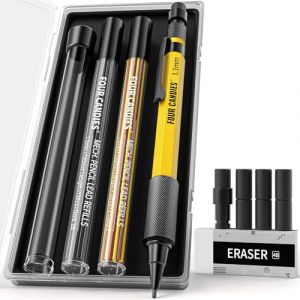 Four Candies Ensemble de porte-mines de 1,3 mm avec 24 mines de recharge, crayon de charpentier en métal résistant aux intempéries, gomme, 6 recharges de gomme pour architecte, dessin, travail du (Four Candies, neuf)