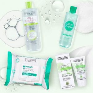 EVOLUDERM - Routine Instant Fra&icirc;cheur Peaux Mixtes &agrave; Grasses : 1 Lotion Tonique Purifiante 250ml + 1 Eau Micellaire D&eacute;maquillante 500ml + 25 Lingettes D&eacute;maquillantes + 1 Soin de Jour Hydratant 50ml (Evoluderm, neuf)