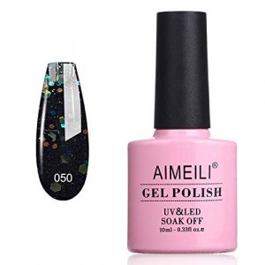 AIMEILI Vernis Semi Permanent 10ML Noir Pailleté, Vernis à Ongles Gel UV LED Gel Polish Soak Off Manucure - Noir Paillettes Diamant (050) (SW Co., Ltd, neuf)