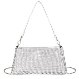 Valleycomfy Pochette de soirée brillante pour femme et fille avec strass pour bal de fin d’année, cocktail, mariage, fiançailles, Argenté (Valleycomforts, neuf)
