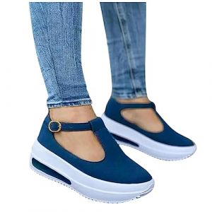 Sandale Femme Compensées Confort Mules Été Et N u-Pieds Plateforme Plate Chaussures Bout Fermé Sandale Bride Cheville Noir Été Espadrille Compensées Plateforme Plates Chaussures à Bout (Blue-E, 40) (geherl, neuf)