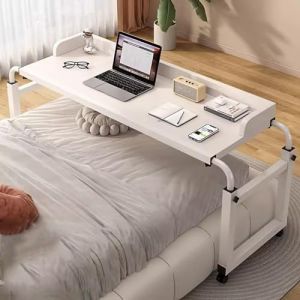 ZHFASDS Bureau De Chevet Mobile pour Ordinateur Portable，Bureau RéGlable en Hauteur Et en Longueur Bureau à roulettes avec roulettes Table MéDicale Multifonctionnel Poste De(Color:Blanc) (E njoy Life Shop, neuf)