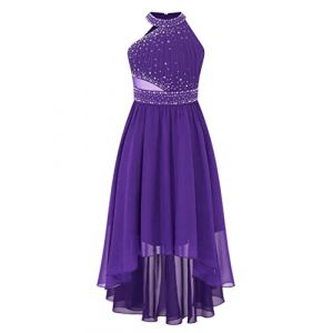 ranrann Enfant Fille Robe de Cérémonie Princesse Soirée avec Strass Asymétrique Robe Mariage Bal Anniversaire Violet 15-16 Ans (ranraneu, neuf)