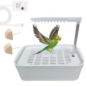 AzulLanse Receveur de douche automatique pour oiseaux, motif perroquet, avec douche, bain d'eau pour animaux de compagnie, pompe &agrave; eau USB, levier de pulv&eacute;risation, 2 pierres molaires (blanc) (BlueFZ, neuf)