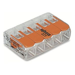 WAGO 221 Pince de connexion COMPACT avec leviers d'actionnement au choix 2/3/5 conducteurs (221-415, 75) (BONPLANPRO, neuf)