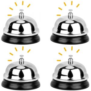 Belle Vous Sonnette de Comptoir Chromée (Lot de 4) - 6,2 cm de Diamètre - Cloche d’École, Réception d’Hôtel, Conciergerie, Restaurant, Bar, Cuisine, Hôpitaux et Entrepôts en Métal Argentée (Tinyyo Europe, neuf)